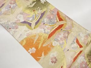 九百佐賀錦群鶴に花々模様織出し袋帯